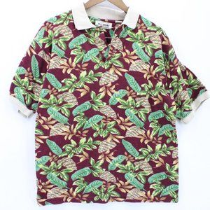 Vintage M.E Sport Hawaiian Polo Shirt Mens Black Floral Pattern Short Sleeve M